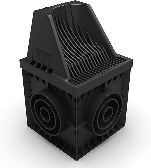 Vodaland 12x12 Catch Basin Downspout Guard, Splash Block, Prevents Pipe Clogging from Leaves and Debris, Guard and Basin Included