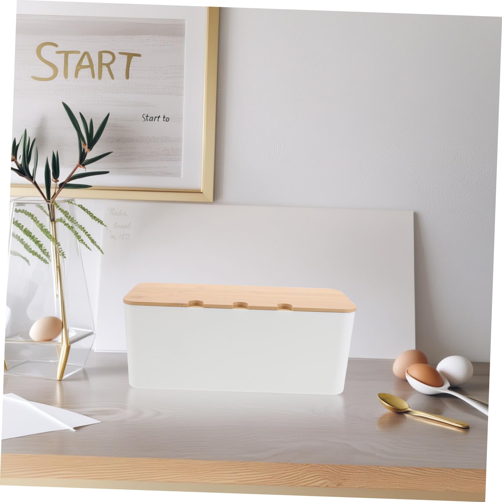 Caja Organizadora de Cables con Tapa de Madera y Orificios | Plástico y Madera, 1 Juego, Diseño Simple y Moderno, para Hogar y Oficina