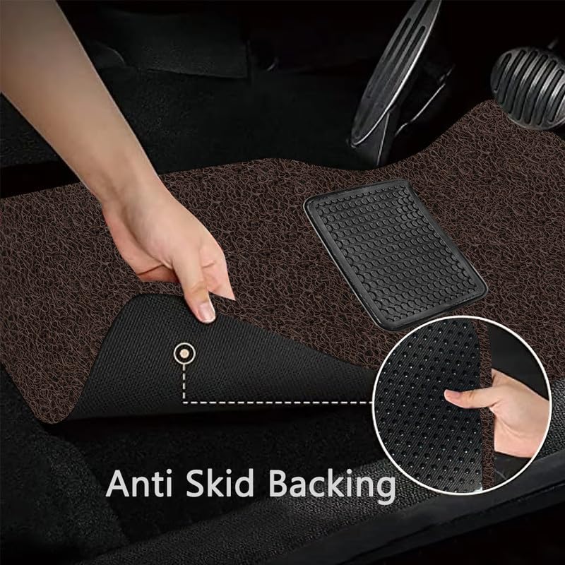 Image of Universal Fit Car Floor Mats, Anti-Skid Curly /Noodle Foot Mat, Vinyl Rubber Curly Grass Mats, Heal Pad, Dust & Liquid Trapping for Comfort, 5 Pcs Stylish Car Accessories Interior(Coffee)