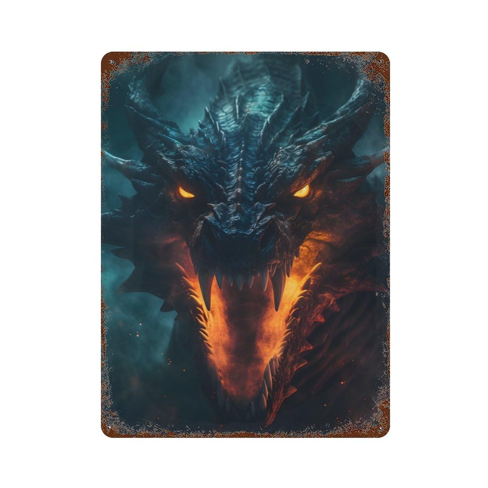 Garage Style Fiery Dragon Breath Weathered Tin Sign 15.7"x11.8", Classic Wall Plaque for Bar And Workshop