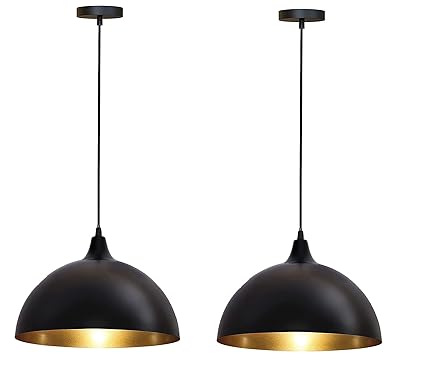 Homes Elite Hanging Lamp Vintage Black Gold Ceiling Fixture Aluminum Pendant Light for Dining Table Kitchen,Coffee Bar (Bulb NOT Included) (Pack of 2)