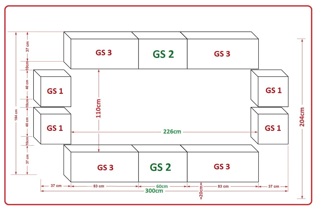 FURNITECH Future C42 meblościanka, meblościanka, meblościanka z oświetleniem LED (meble bez LED, C42/HG/B/1 1C)