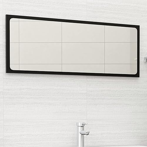 Espejo rectangular de baño, espejo montado en la pared para decoración moderna del hogar, color negro, 39.4 x 0.6 x 14.6 pulgadas, madera de