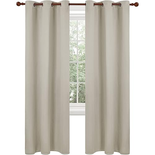 Deconovo Thermal Insulated Blackout Curtains for Bedroom, 63 Inches Long Room Darkening Window Drapes with Grommets for Office, 2 Panels Light Beige