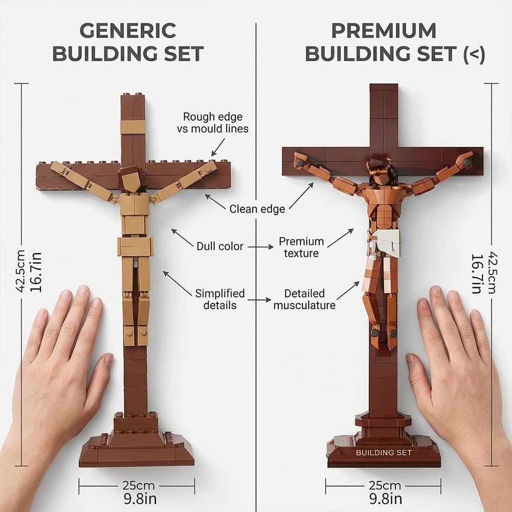 Set de piezas de construcción de la crucifixión de Jesús de 588 piezas, kit de construcción de modelo de cruz cristiana, juguete de construcción de figura religiosa para jóvenes y adultos, decoración