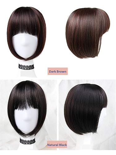 Miniatura 3 de Toppers de pelo estilo Bob de 11 pulgadas con flequillo para mujeres con cabello blanco adelgazante, tipo delgado, marrón claro