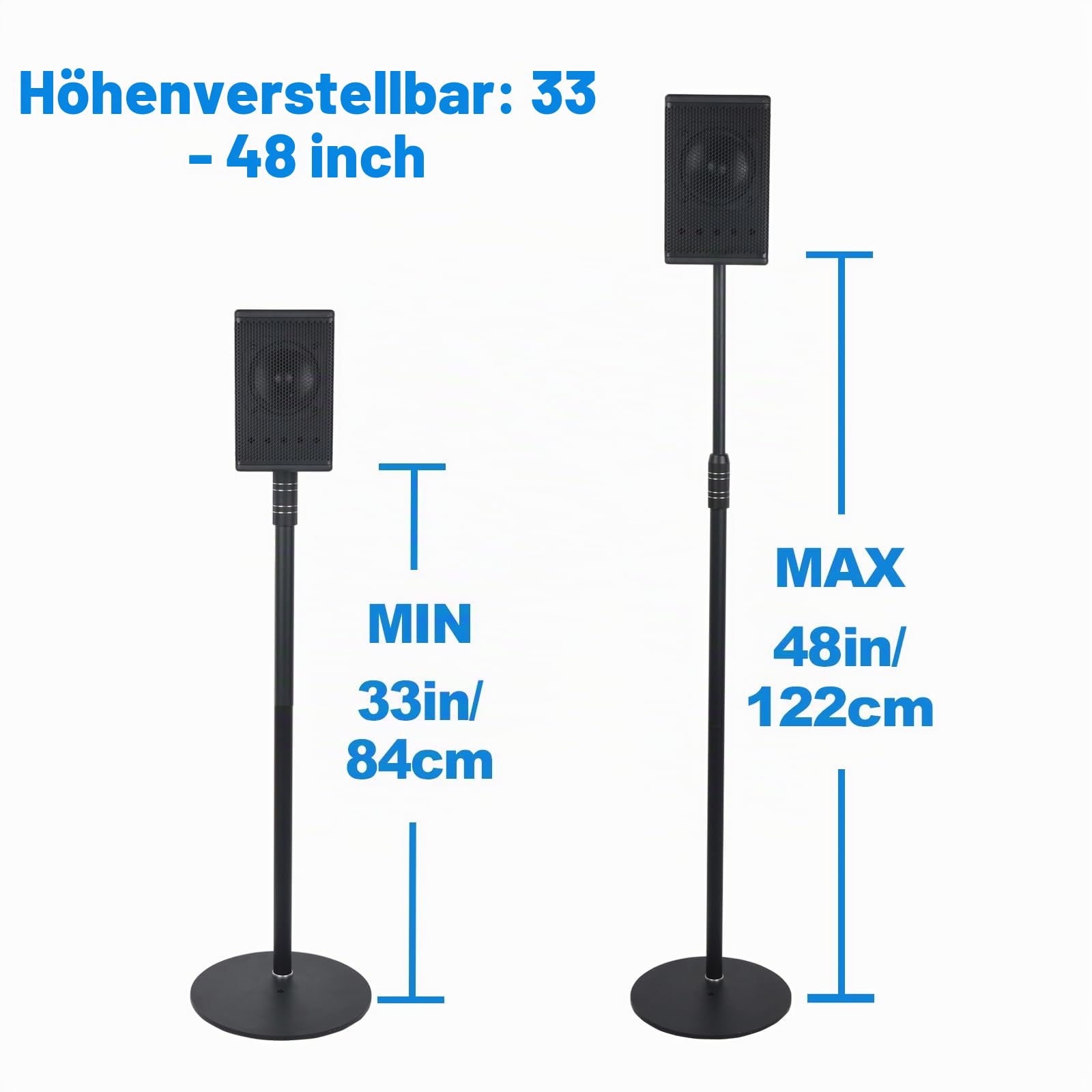 Höhenverstellbarer Lautsprecherständer für Satelliten- & Kleine Lautsprecher, 84-122cm Verstellbereich, Bis 8,8 Pfund Traglast, Einfache Montage, HD-718, 2er-Pack Schwarz