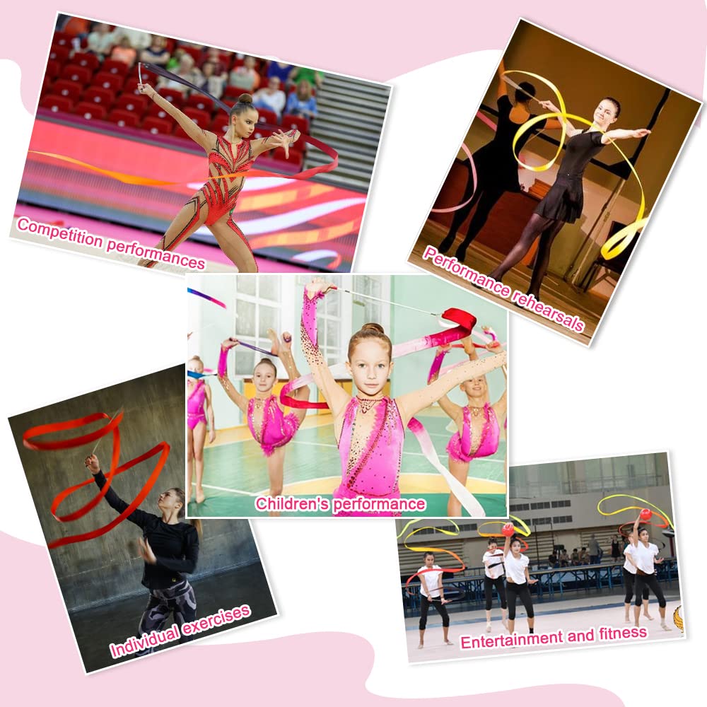 3 Pezzi Nastro Ginnastica Ritmica Bambina 2m Nastri Danza Ritmica Arcobaleno Nastri di Ballo con 30cm Bastone per Ginnastica, Arcobaleno,Bambini,Danza Artistica,Baton-7 Colorato