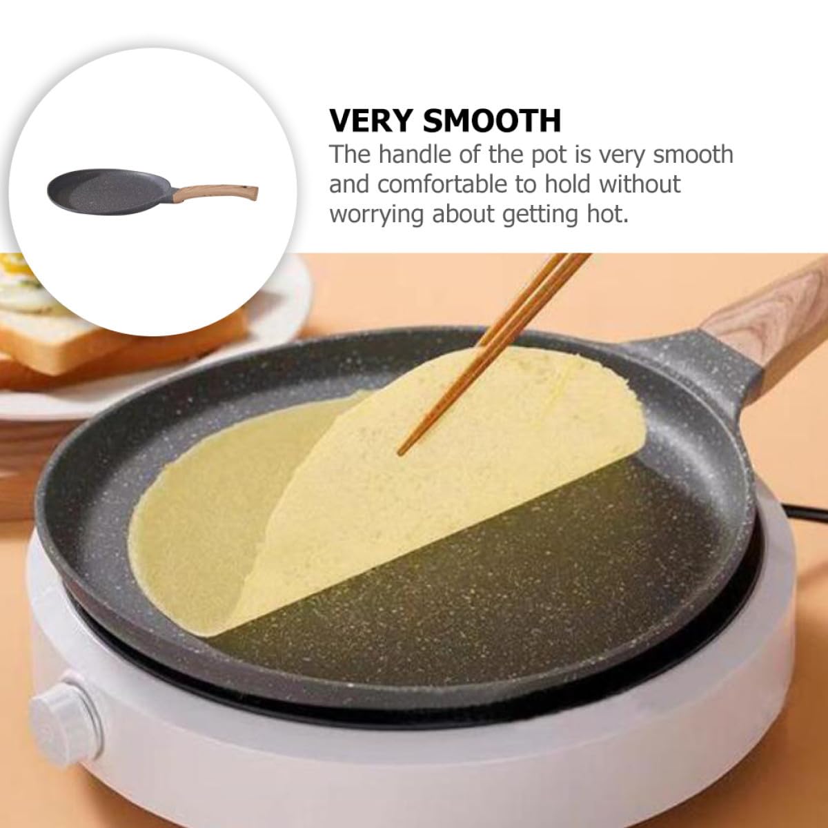 Antihaft pfanne mit Holzgriff Kratzfeste Hitzebeständige Bratpfanne für Fettfreies Braten und Backen Vielseitige Flache Pfanne für Kuchen Pfannkuchen und Crepes