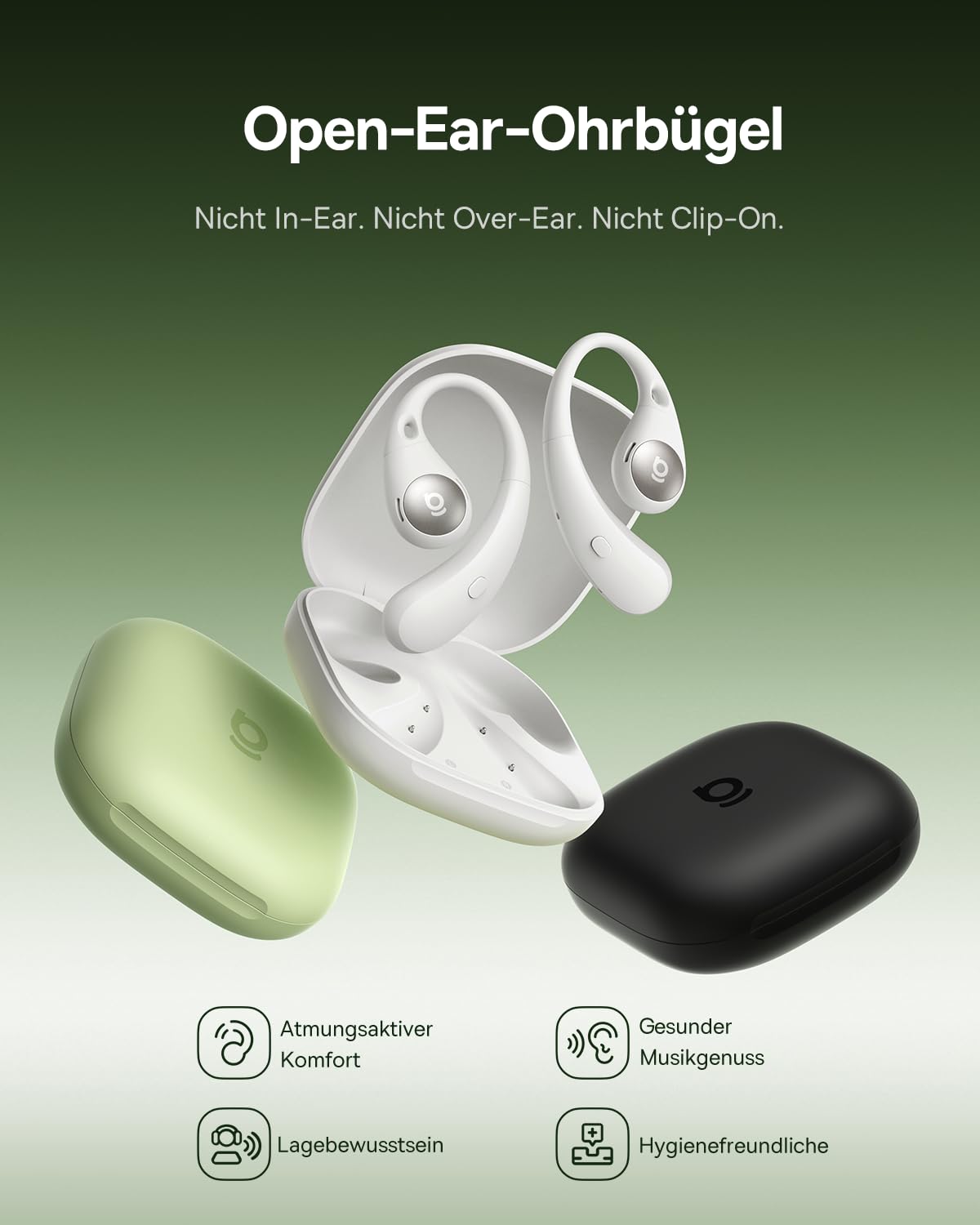 Baseus Eli Sport2 Open Ear Kopfhörer, Open Ear Headphones Sport mit S-Komfortkurve, 45H Playtime, SuperBass 2.0, IPX7, Bluetooth 6.0, 4-Mic KI-klare Anrufe, Sportkopfhörer für Fitness Laufen