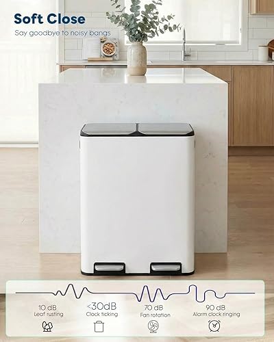 Miniatura 7 de Bote de basura doble de 16 galones (2 x 30 L), bote de basura de cocina de acero inoxidable, papelera de reciclaje con caja de control de olores,