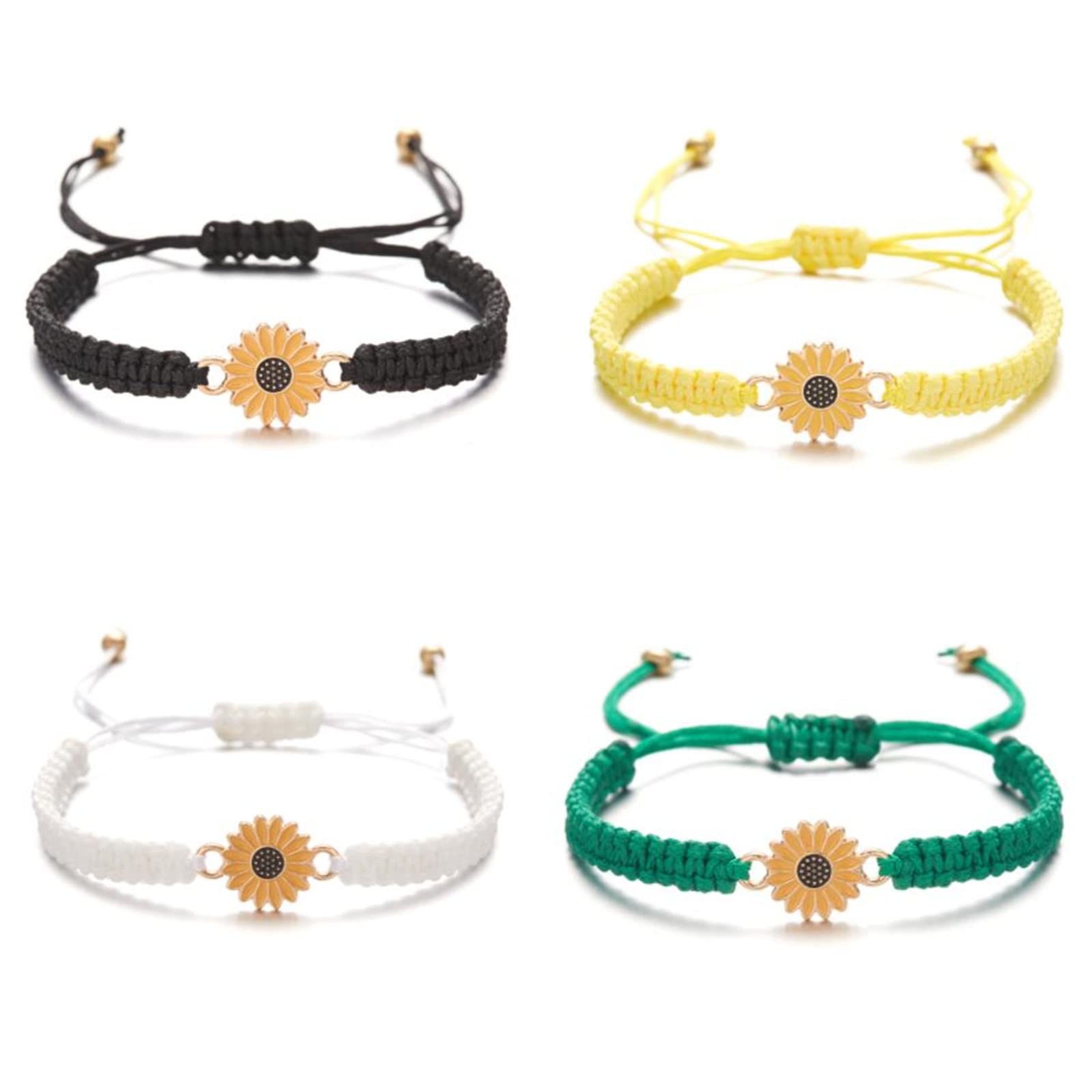 Kicomvi Sunflower Bracelets Adjustable Boho Sunflower Daisy Charm Bracelets Handmade Braided Rope Friendship Matching Bracelets Promise Bracelets for