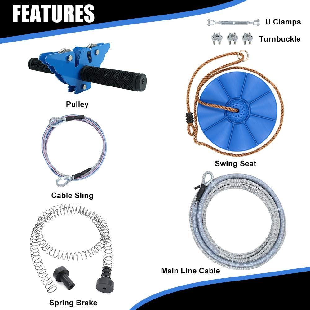 X XBEN Zip line Kits for Backyard 98FT, Zip Lines for Kid and Adult, Included Swing Seat, Ziplines Brake, and Steel Trolley, Outdoor Playground Equipment : Toys & Games
