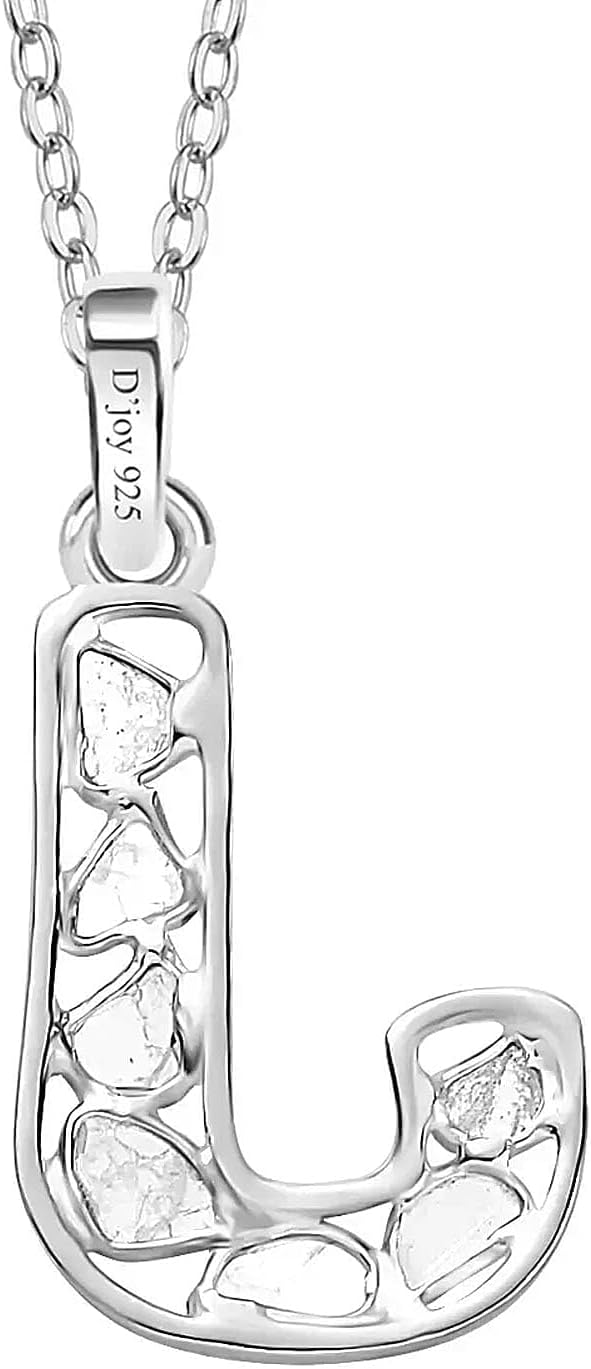Polki Diamond Initial Necklaces for Women in 925 Sterling Silver Platinum Plated - Size 20" A-Z Letter Necklace I4 Clarity Jewelry - Anniversary Wedding Engagement Christmas Gifts