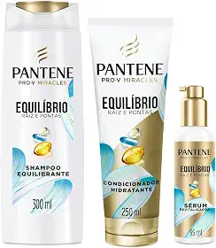Kit Pantene PRO-V Miracles Equilíbrio Raiz e Pontas com Shampoo para cabelos mistos 300 ml, Condicionador Hidratante para pontas ressecadas 250 ml, e o Sérum revitalizador 95 ml