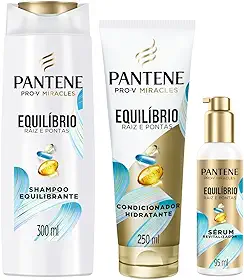 Kit Pantene PRO-V Miracles Equilíbrio Raiz e Pontas com Shampoo para cabelos mistos 300 ml, Condicionador Hidratante para pontas ressecadas 250 ml, e o Sérum revitalizador 95 ml