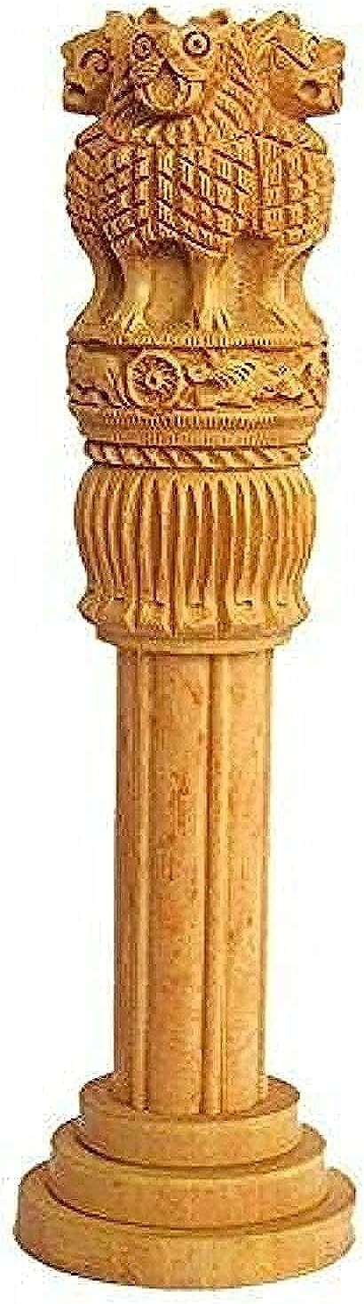 eSplanade 8" Wooden Ashok Sthambh/Ashoka Stambh Stoop Pillar Statue Showpiece - Gift for Government Employees Office Table Decoration