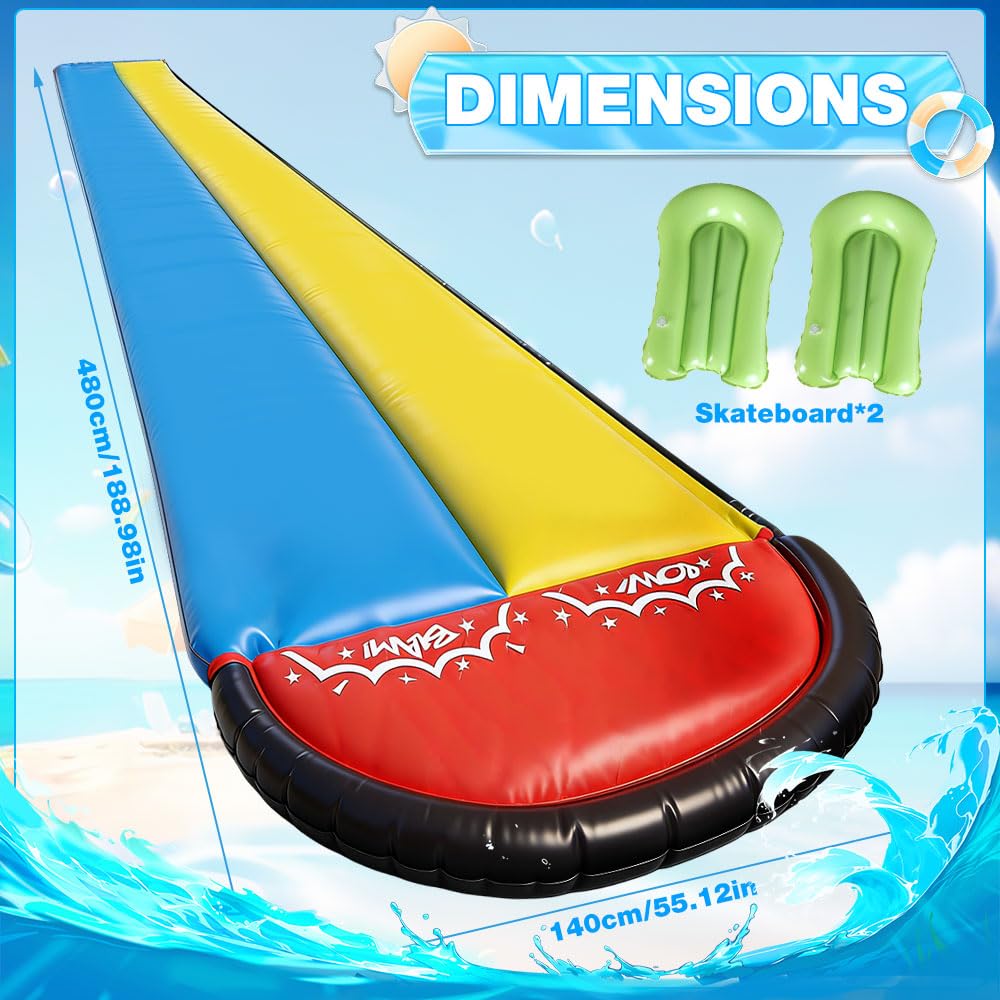 Wasserrutsche Garten für Kinder mit Sprinklern, Aufblasbare Rutschbahn Outdoor 480x140cm