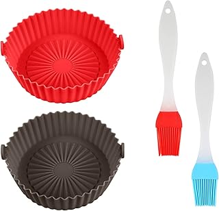 2 Piece Air Fryer Silicone Basket with 2 Piece Oil Brushes, Round Air Fryer Replacement Basket, Home Kitchen Air Fryer Accessories, Silicone Non-Stick Basket, Air Fryer Liner, Reusable (6.5")