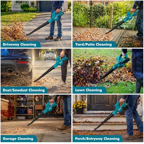 Image of Leaf Blower Cordless - 21V Powerful Electric Leaf Blower with 2 Batteries and Charger, 2 Speed Modes, 2.0Ah Lightweight Battery Powered Leaf Blowers for Lawn Care, Patio, Dust, Blowing Leaves