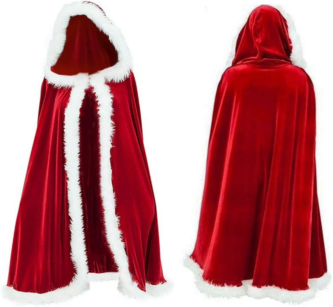 80/100/120/150CM Red Velvet Christmas Santa Claus Mrs Claus Cloak Hooded Cape Poncho Christmas Party Supplies Cosplay Costume Robe Fancy Dress Outwear - Image 4