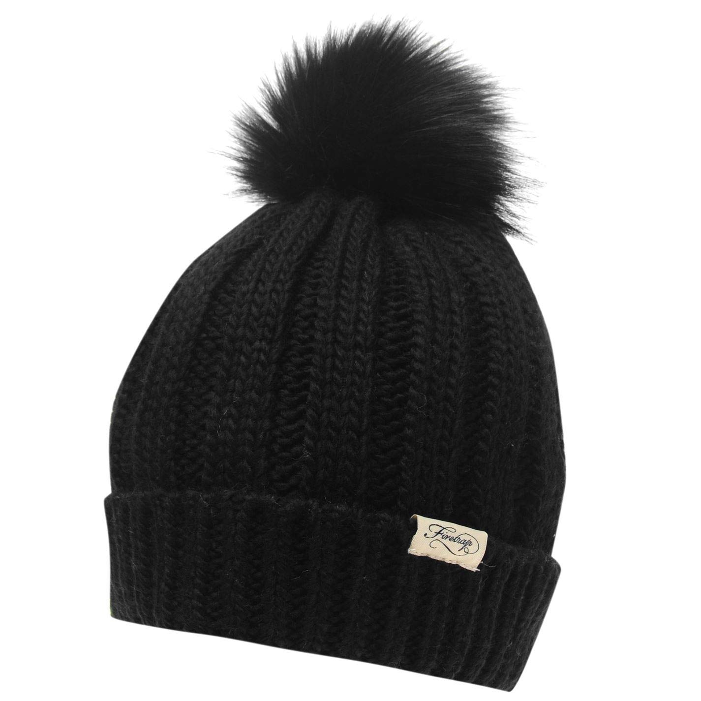 Firetrap Women's Black Cable Knit Hat Beanies Winter Warm Knitted