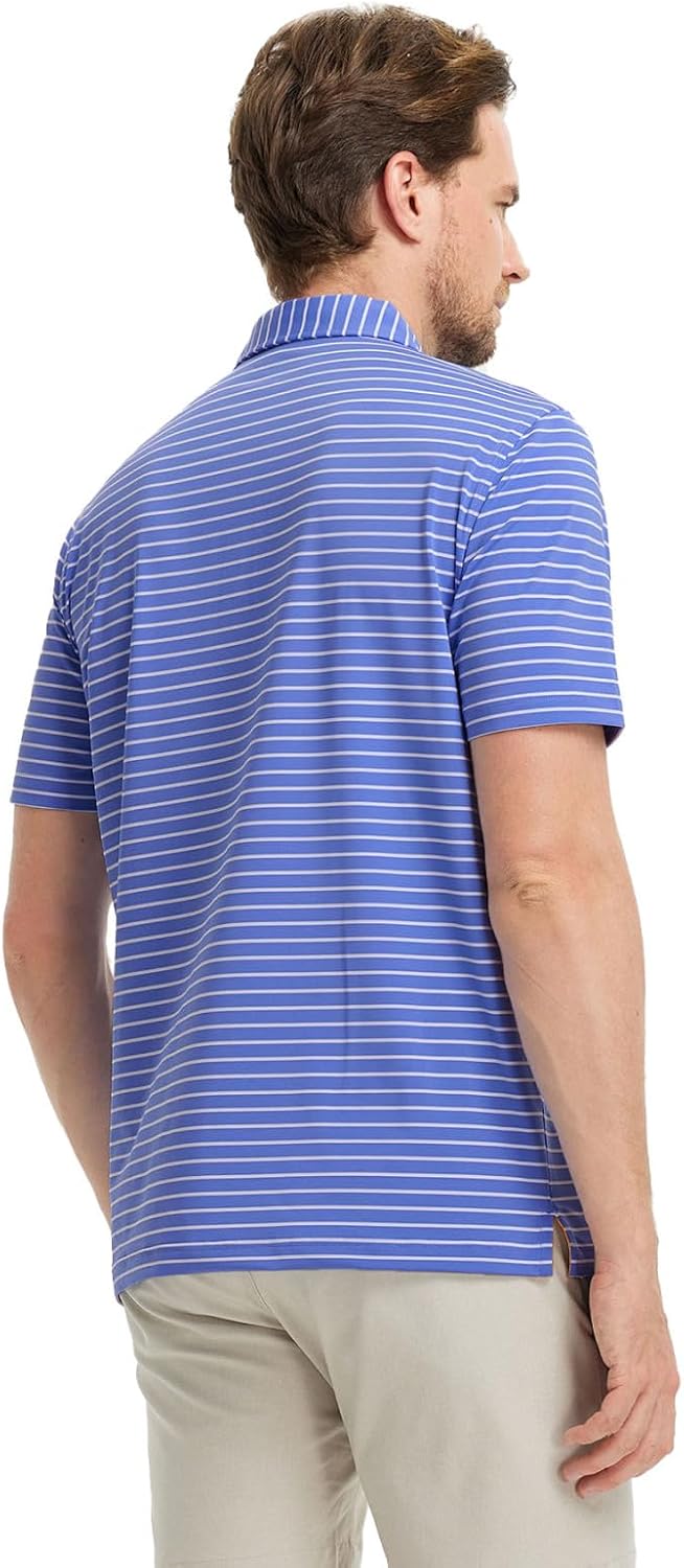 M MAELREG Golf Shirts for Men Moisture Wicking Striped Polo Performance Dry Fit Business Sports Mens Polo Shirts Short Sleeve - Image 3