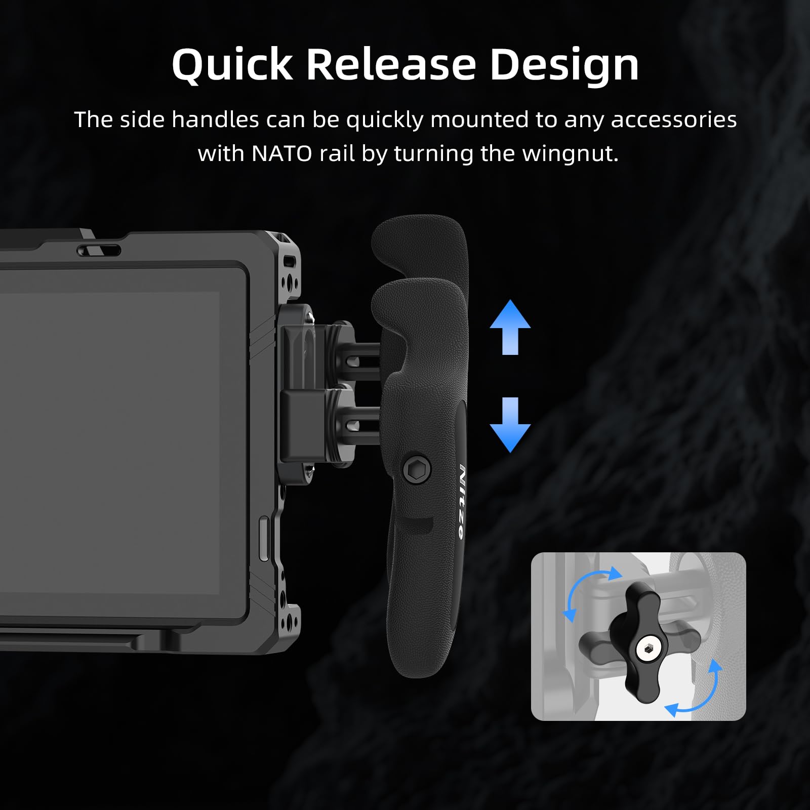 Nitze Poignée Latérale Kit avec NATO Pince, Side Handle Kit Rotative à 360° pour Gauchers et Droitiers, Compatible avec Cage pour Smartphone, iPad et Moniteur - PA32C