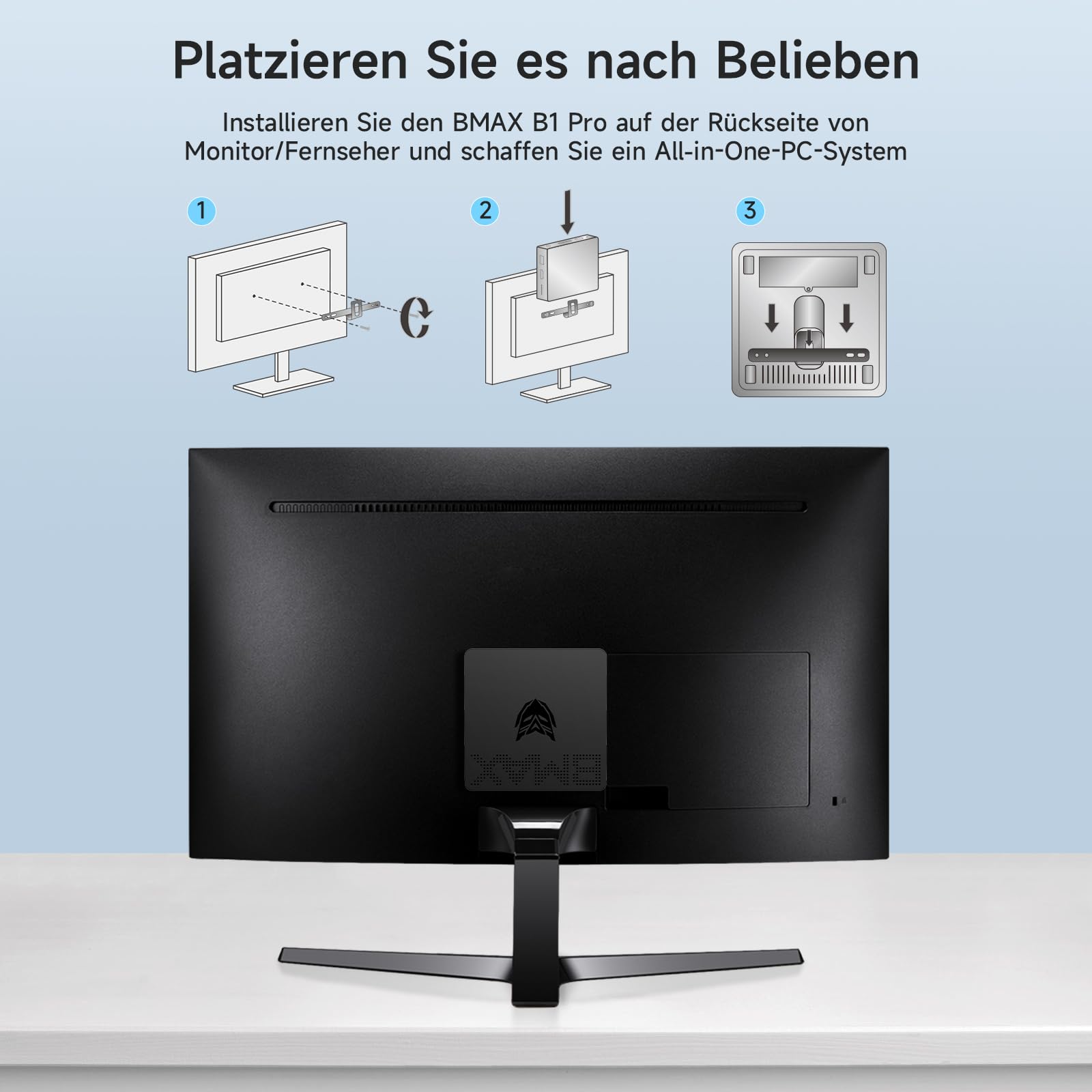 BMAX Mini PC mit W-11 Pro 8 GB LPDDR4 128 GB eMMC, Intel Gemini Lake N4000 | bis zu 2,6 GHz, Dual-Screen-Display, unterstützt 4K HDMI, 2,4 G/5 G WLAN, Bluetooth Mini Computer für Home Office & Business