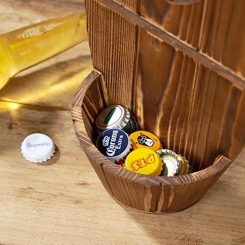 Miniatura 6 de Abrebotellas de barril de cerveza de madera montado en la pared, abrebotellas vintage con colector de tapas, regalo ideal para hombres y amantes de