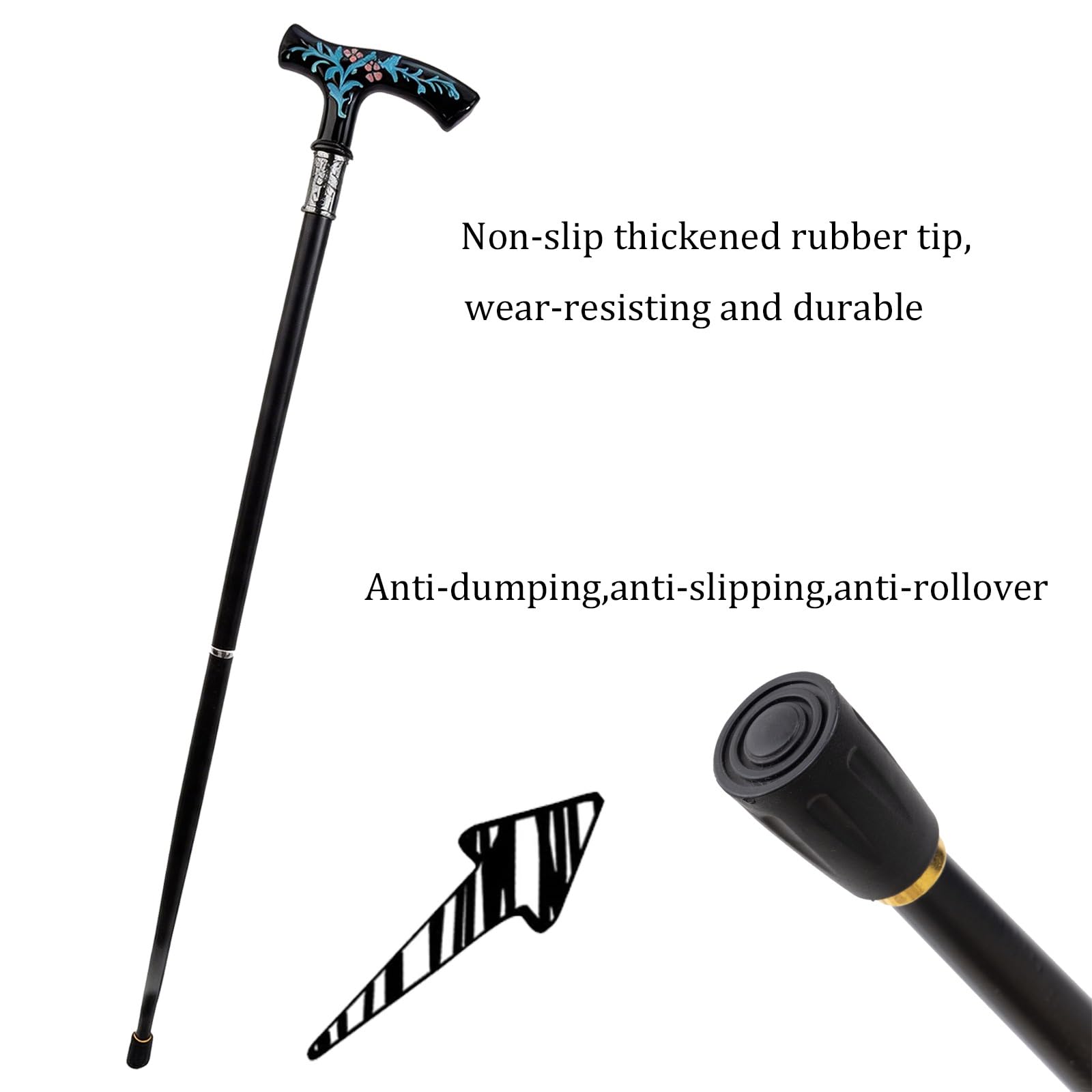 Bastone da Passeggio In Resina con Motivo Floreale, Bastone Decorativo | 93 Cm, Elegante Da Uomo, Bastone Da Passeggio Alla Moda Per Cosplay, Antiscivolo, Impugnatura Ergonomica