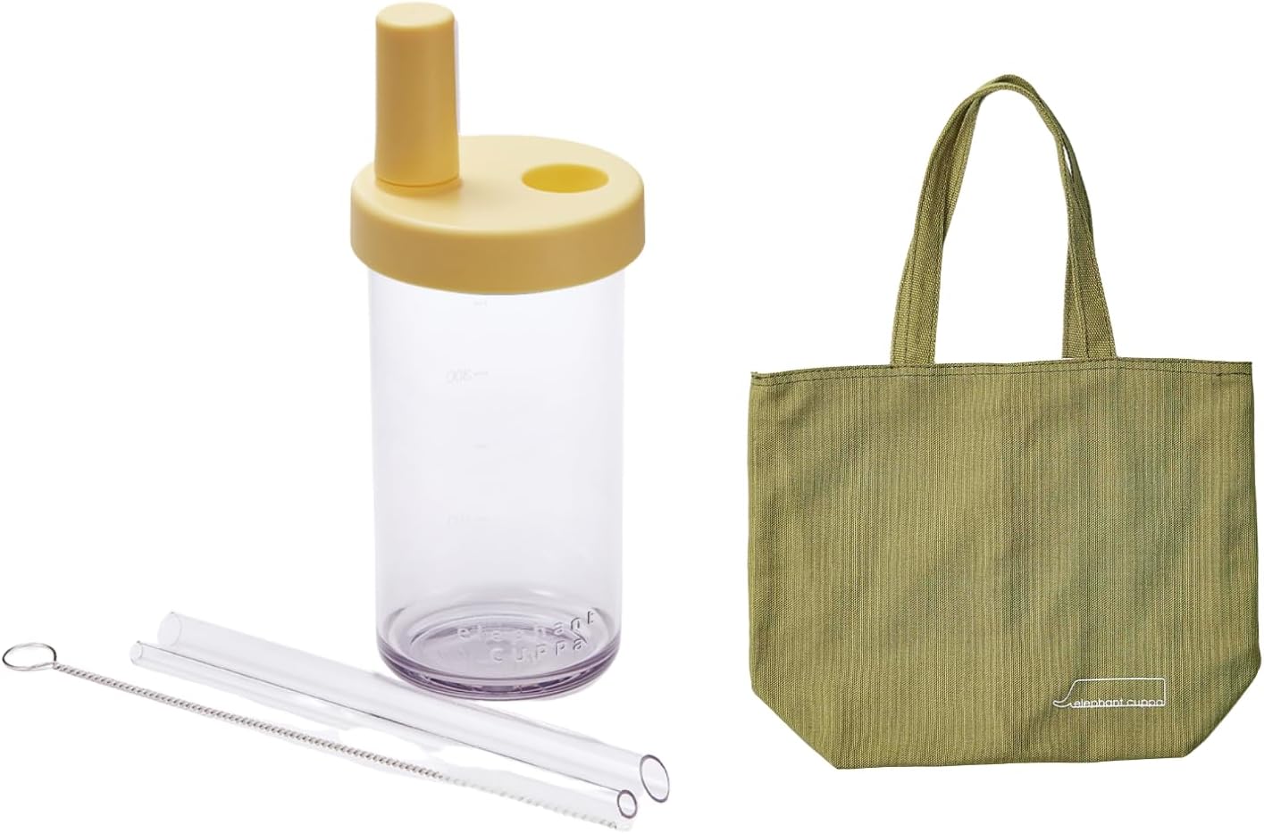 17 oz 3rd Gen Classic Tumbler – Yellow | Leak-Proof, Lightweight with 2 Straws + Canvas Bottle Tote Bag – Green | Reusable Water Bottle for Travel, School, Outdoors