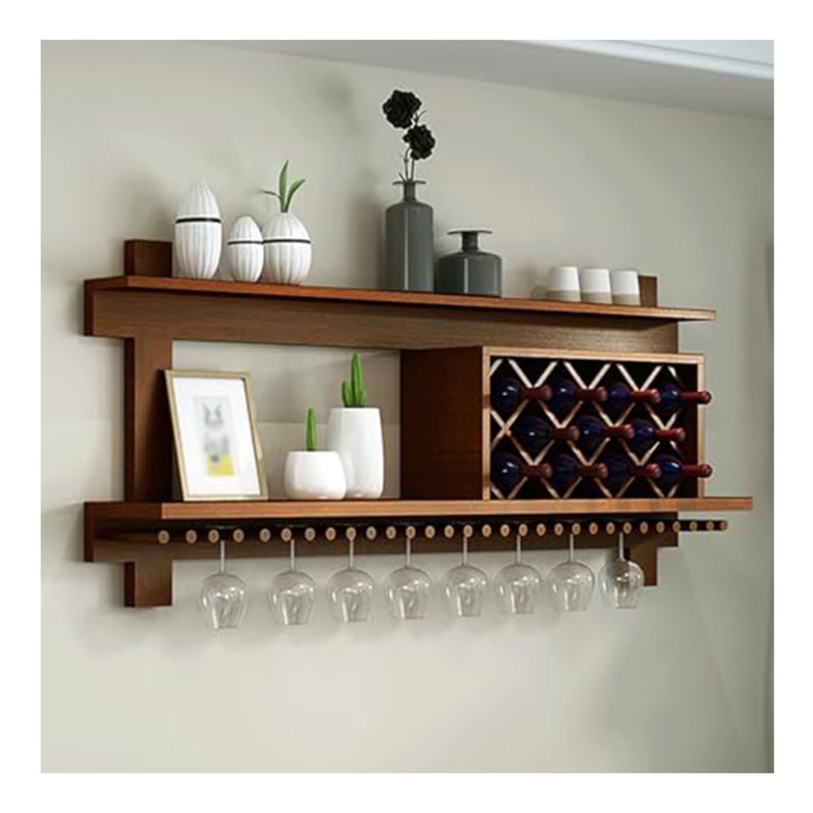 Portabottiglie in Legno Scaffale da Parete per Vino per,Mensola per Vino da Parete, Scaffale da Parete per Vino con Ripiani per Bar, cucine, 80-140cm