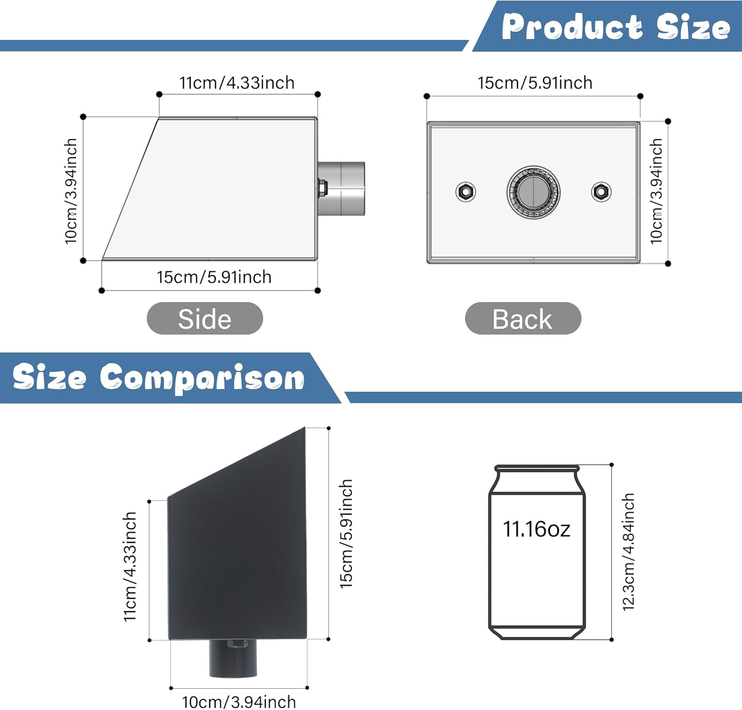 6" Square Waterfall Spout - Premium 316 Stainless Steel Scupper Spillway - Outdoor Water Spout for Pools, Ponds, Fountains & Water Walls (Black)