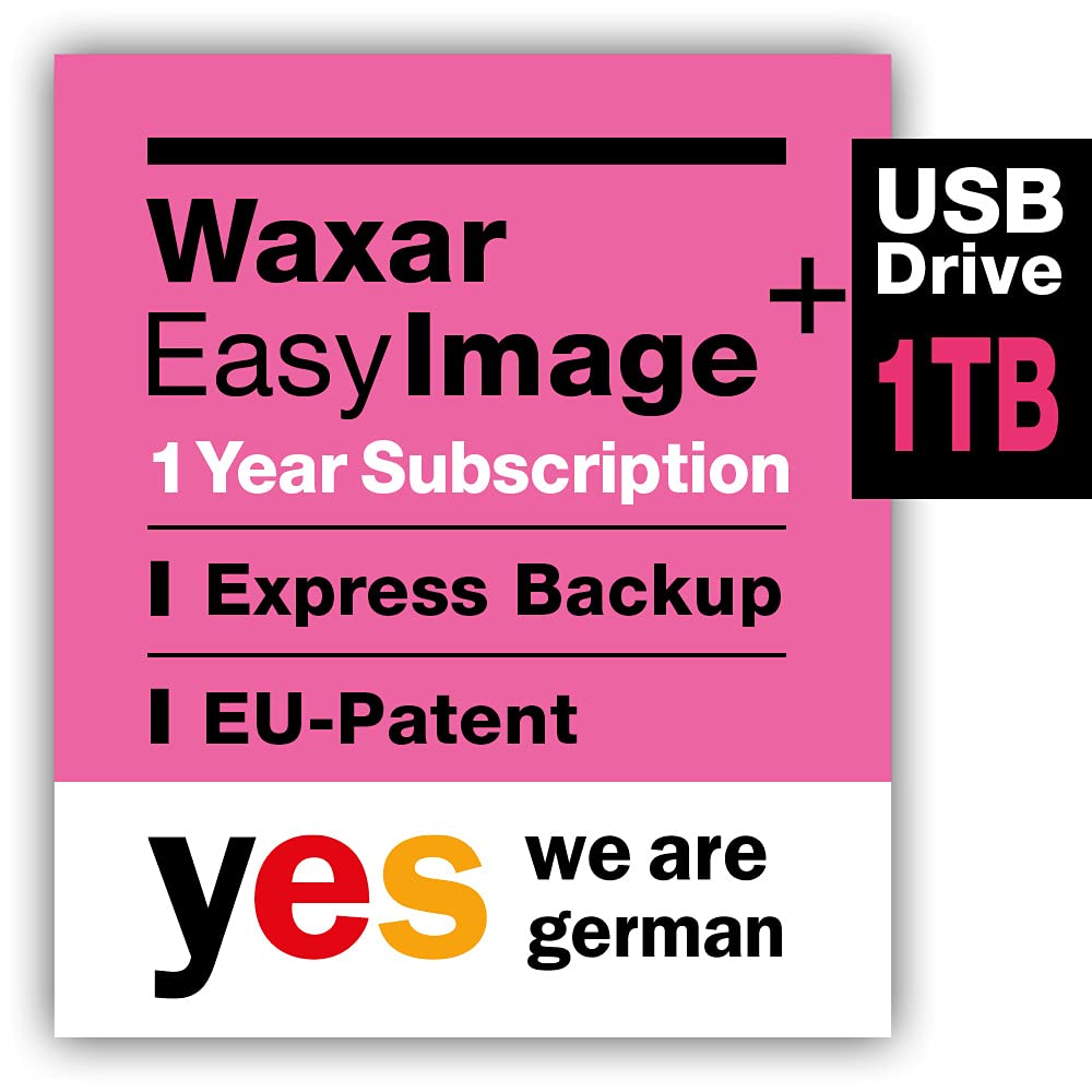 Waxar EasyImage-1000 Bundle, High-End Backup Software inklusive Speicher 1TB, läuft sofort ohne Installation, kompatibel mit Windows | Mac | Linux, Server-Edition, 1 Gerät, 1 Year Subscription, DE