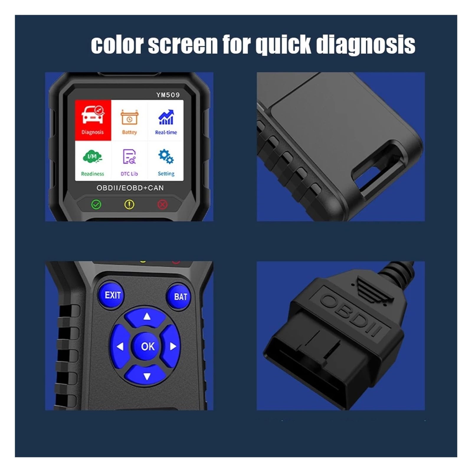 Lector de códigos de coche Lector de códigos ODB2 Herramienta de diagnóstico de automóviles Escáner OBD 2 Escáner OBD2 Borrar códigos de error YM509 Multi idiomas Compatible con varios idiomas