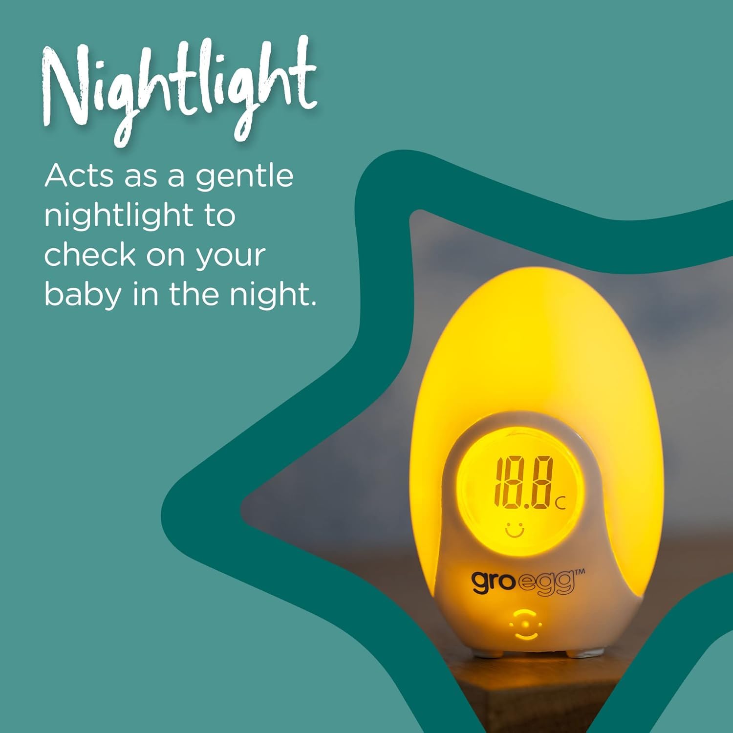 Tommee Tippee Groegg Thermomètre numérique à couleur changeante pour chambre d'enfant et veilleuse, alimenté par USB, affichage numérique de la température, 1 pièce
