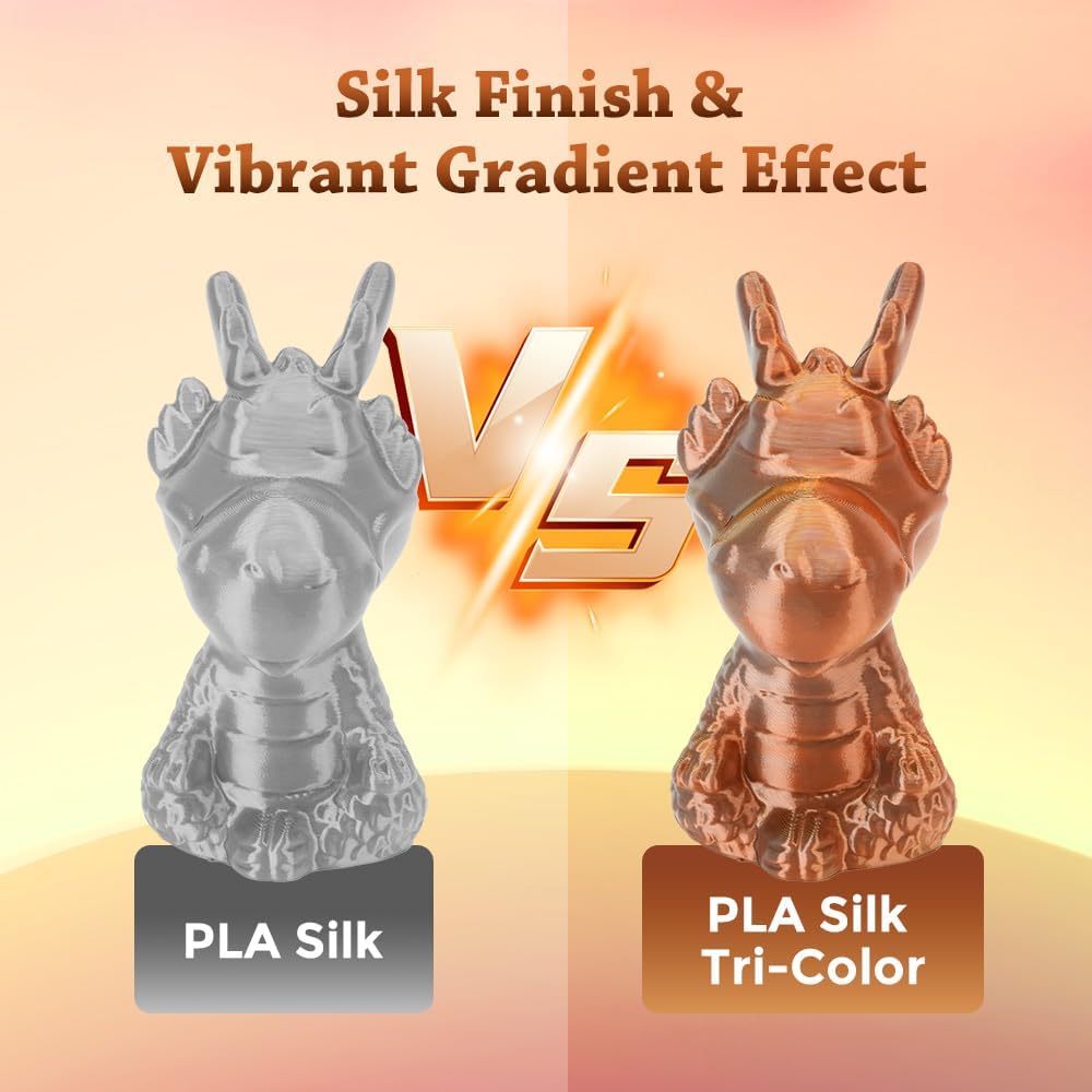 VOXELAB Silk Tri-Color PLA Filament 1.75mm for 3D Printer, Rainbow Multicolor Silk PLA 1KG (2.2lbs) Spool, High Precision +/- 0.03mm, Smooth & Shiny 3D Printing Filament, Gold Silver Copper
