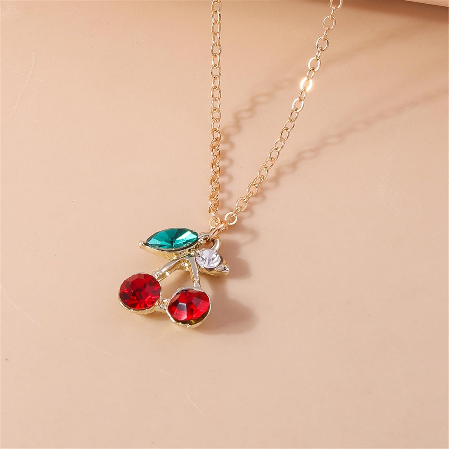Red Crystal Cherry Earrings Necklace Set for Women 18K Gold Plated Sweet Fruit Pendant Necklace Dainty Summer Tropical Charm Christmas Statement Jewelry Gift - Image 3