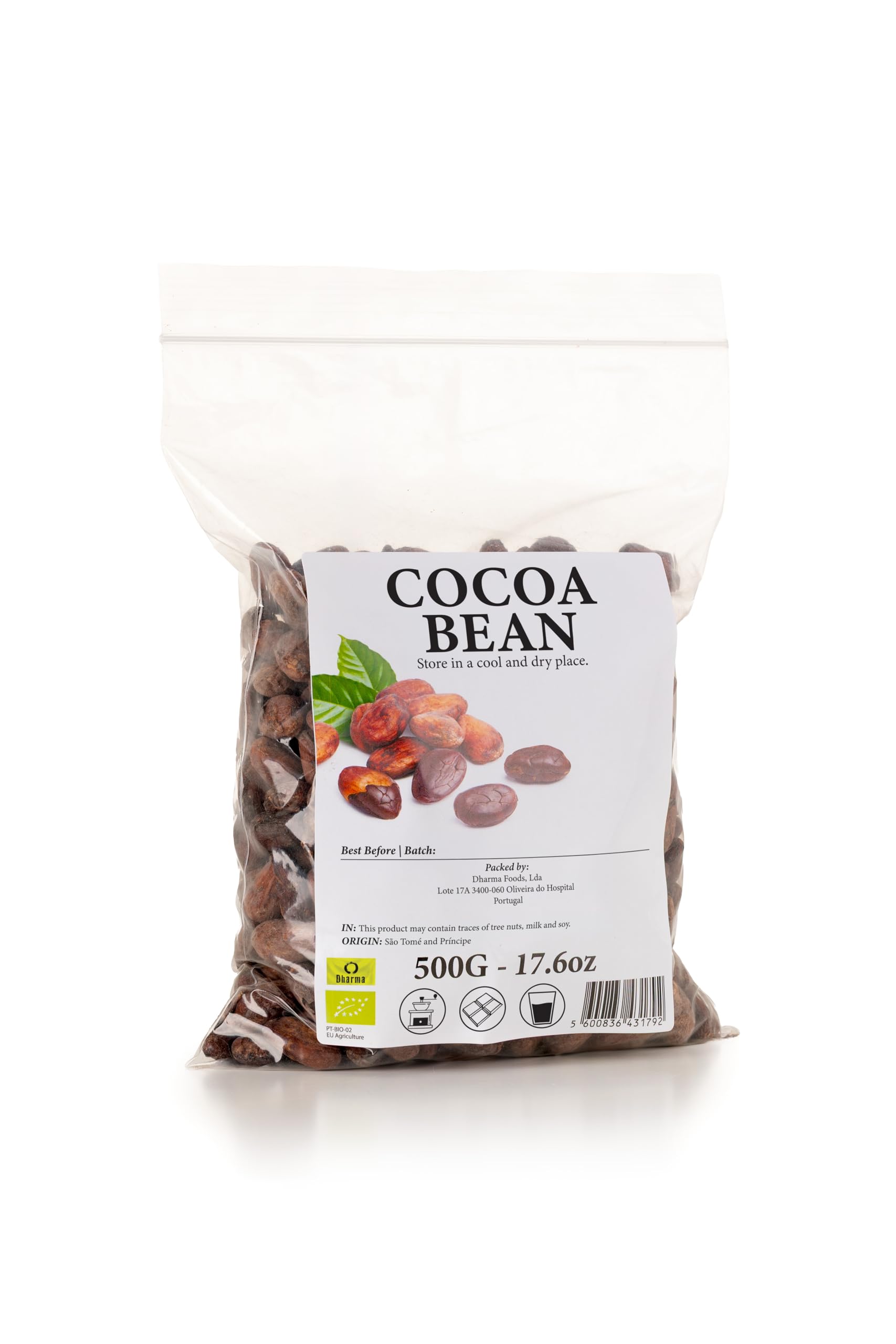 Fèves de cacao entières 500 g Fèves de cacao crues de qualité supérieure Origine naturelle Arôme riche Ingrédient polyvalent pour la pâtisserie, la fabrication de chocolat et les infusions