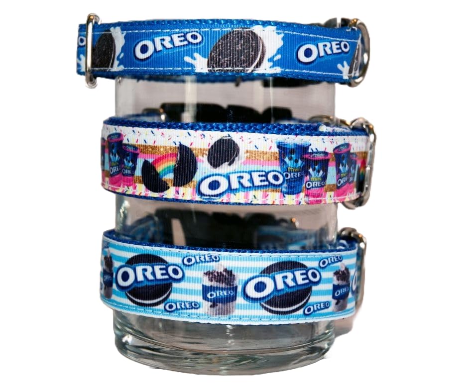 Chocolate Sandwich Cookie dog collar. 3 Styles to choose from (bordered multi colored, Large (1"x 17-22"))