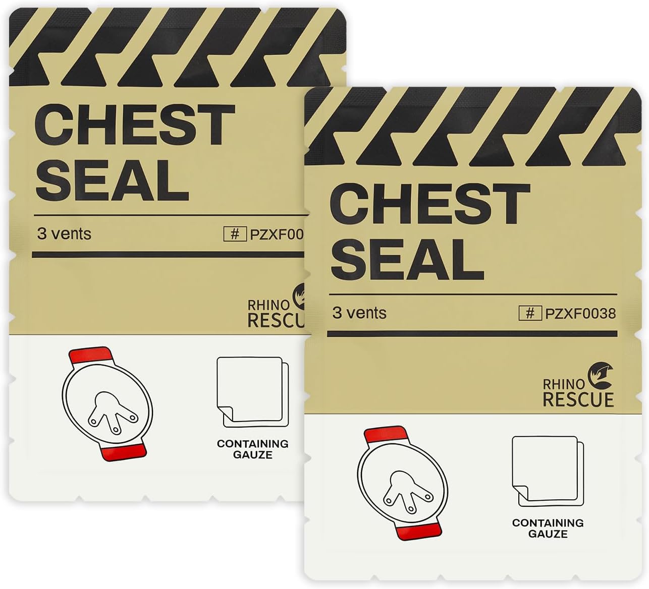 RHINO RESCUE Vent Chest Seal, Emergency Trauma Dressing, First Aid Kit Sterile, 2 Pack
