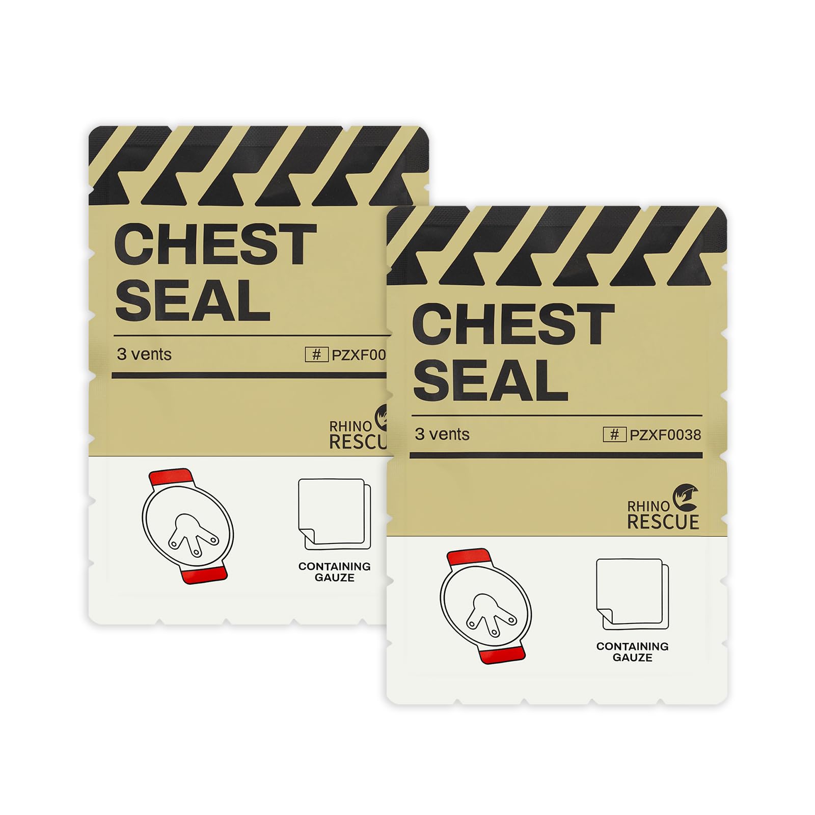 RHINO RESCUEVent Chest Seal, Emergency Trauma Dressing, First Aid Kit Sterile, 2 Pack