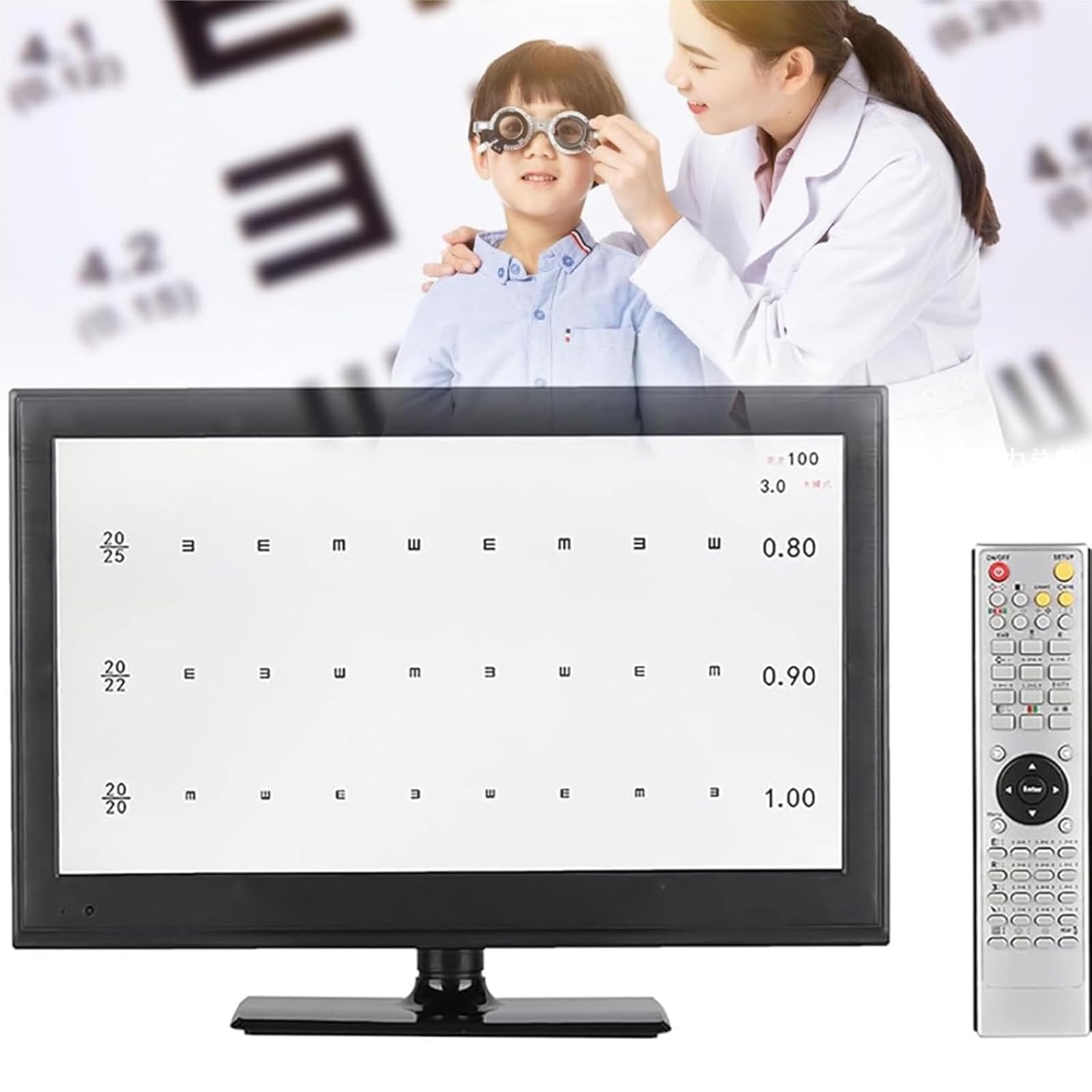 Cyfrowy wykres ostrości wizualnej, elektroniczny wykres 21,5 cala LCD z wieloma celami, pilot zdalnego sterowania, regulowana odległość do użytku domowego, szpitala i kliniki