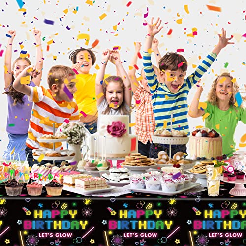 4 Pack Glow Party Table Covers Neon Party Tablecloth 51 X 86 Inch Glow Party Tablecloth Neon Glow Table Cover Glow In The Dark Birthday Party Table Cloth Black Light Table Cloths Let's Glow Tablecloth #TOP4