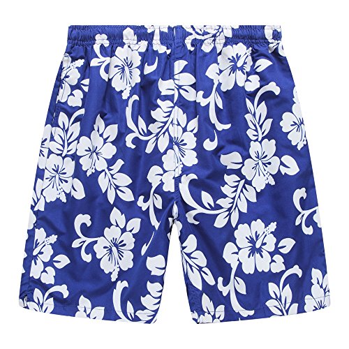 Hawaii Hangover Men's Swim Trunk in Royal Blue with Side Floral Hibiscus