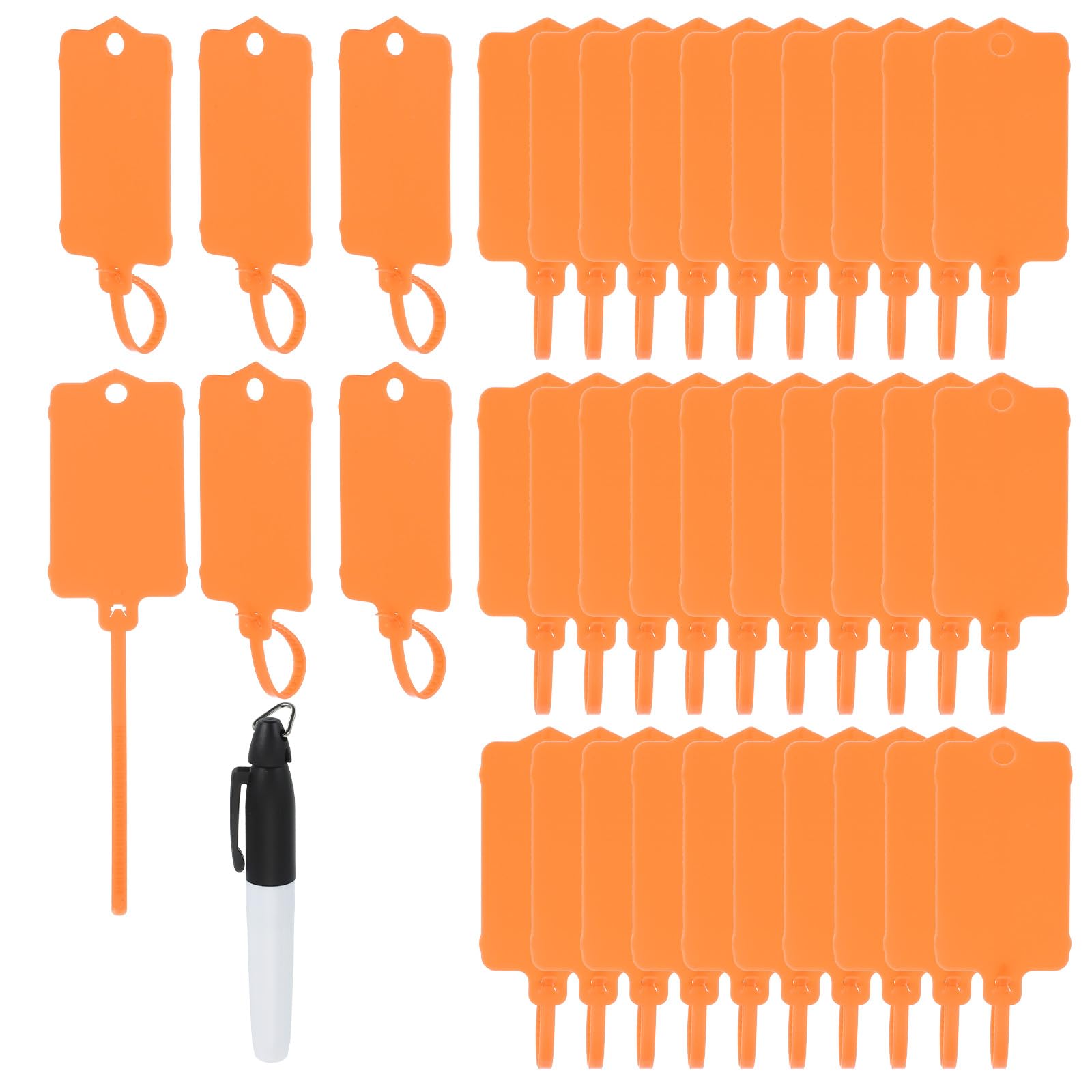 PATIKIL Plastic Tags 6.1"x1.46", 100 Pcs Blank Waterproof Shipping Label Security Seals Writable Hanging Tags Ties with Marker Pen for Labeling Luggage Logistics, Orange