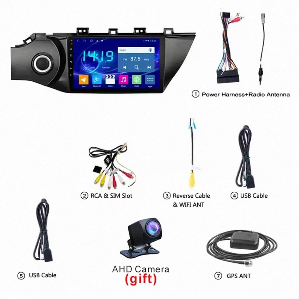 Radio Macchina Touch Screen per Kia Rio K2 2016-2018 Wireless Carplay Android Auto Stereo Auto Bluetooth Ips con Pantalla Táctil con Gps, 4 Nucleo 4G+64G