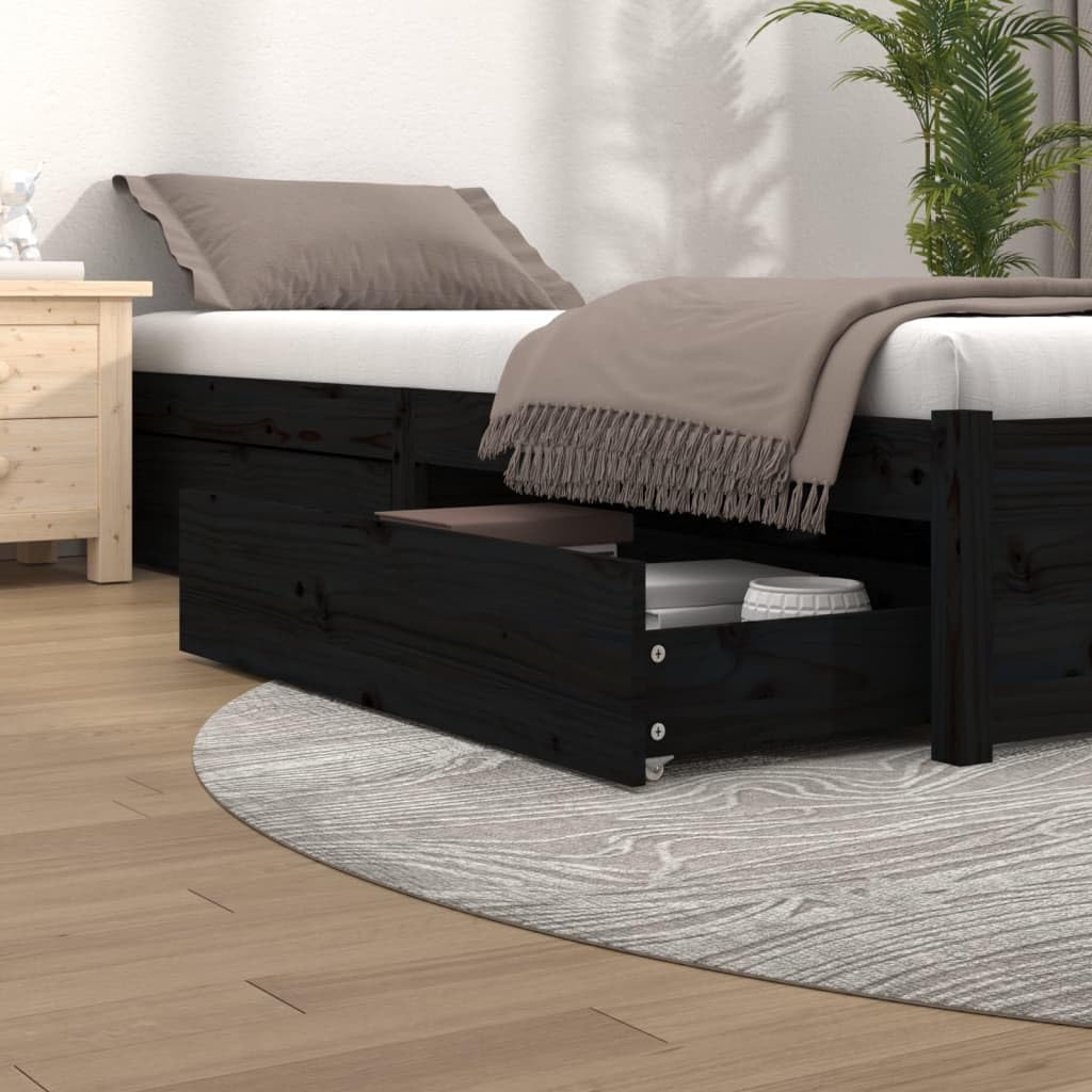 vidaXL 4X Tiroirs de Lit Accessoire de Chambre à Coucher Tiroirs de Rangement Unité de Rangement de Lit Intérieur Noir Bois de Pin Massif