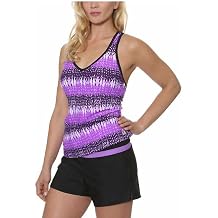 Gerry Womens Colorblock Tankini Swimsuit with Built in Bra Medium, Light Orchid